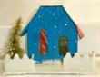 Cardboard house vintage, dormered roof Sparkle Matte Blue